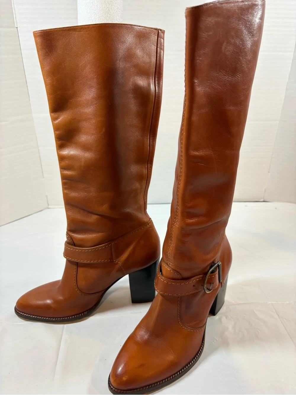 Vintage Robert Clergerie | Paris | 9.5B| Cognac Leather Knee High Boots| Buckle